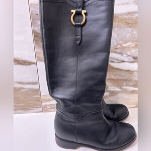 Authentic Salvatore Ferragamo Riding Boots with Gold Buckle Size 8